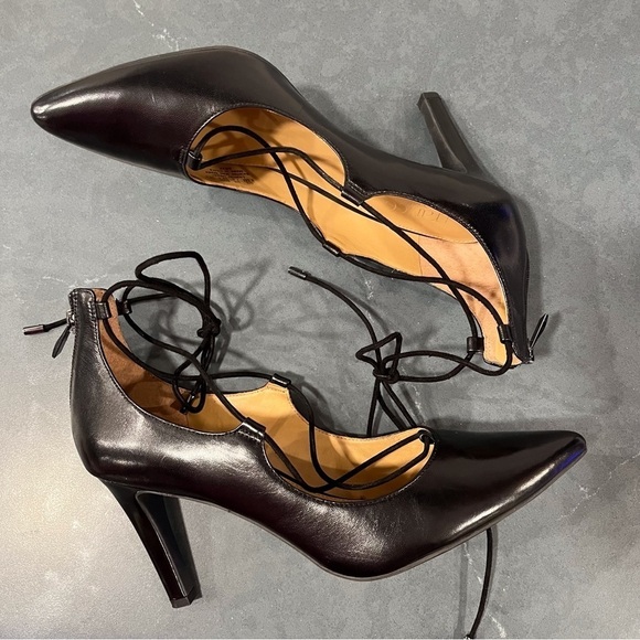 Franco Sarto sz 9.5 Arya black leather lace up pointy toe heels - Picture 7 of 16
